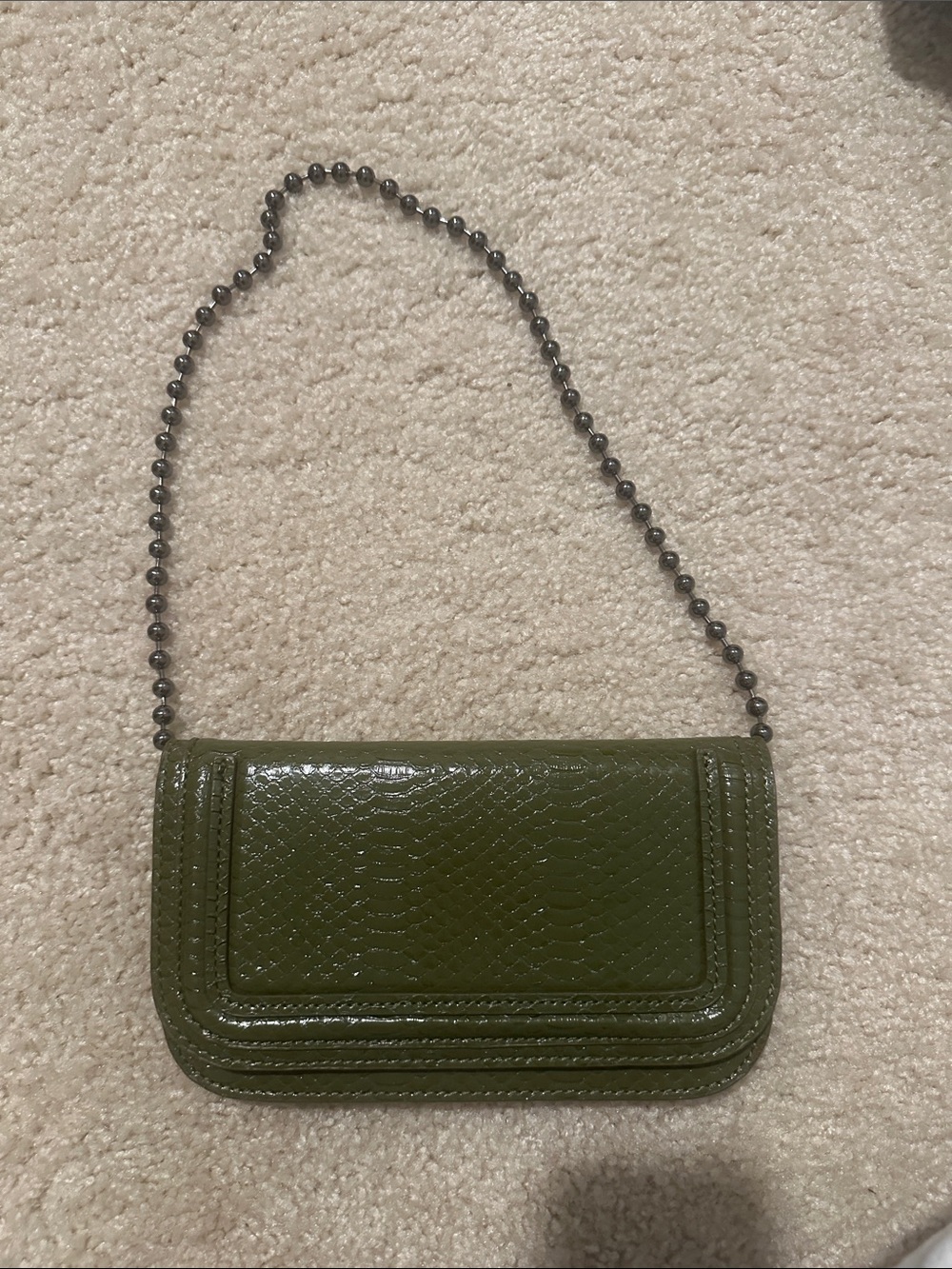 Olive Green Patent Leather Shoulder Bag with Chain Strap
